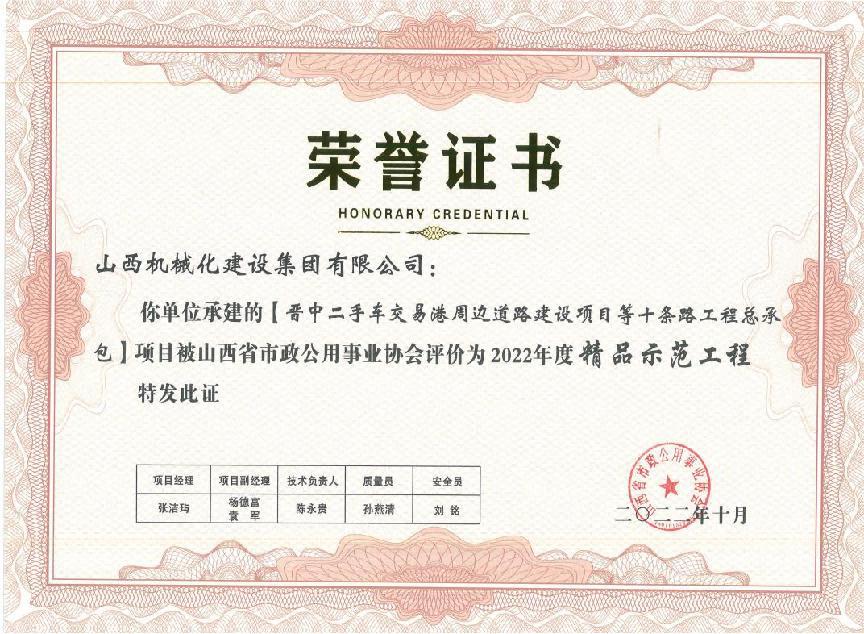 山西建投契械化集团4个项目获评2022年度“精品树模工程”