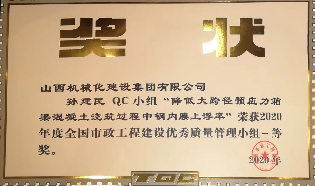 山西建投契械化集团职工QC小组获天下一等奖