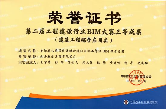 山西建投五建集团BIM手艺应用效果再获国家级大奖