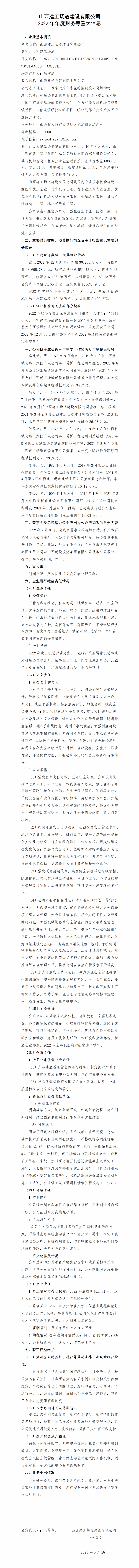 山西建工厂道402cc永利集团有限公司2022年年度财务等重大信息-402cc永利集团